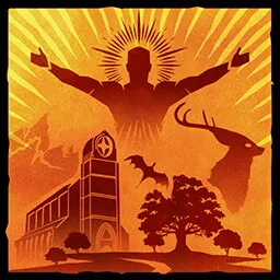 Farming achievement artwork from RuneScape: Dragonwilds showing a village silhouette beneath sunburst rays